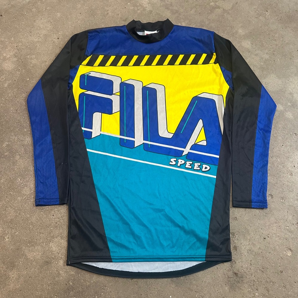 Vintage 90s Fila Speed Jersey Mens Medium Multicolor Long Sleeve Cycling Top USA